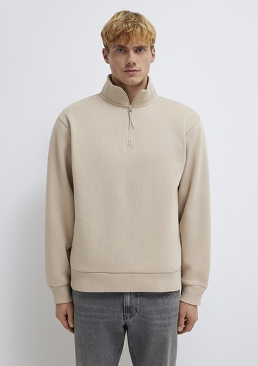  Mavi Yarı Fermuarlı Ekru Sweatshirt 0S10278-70004