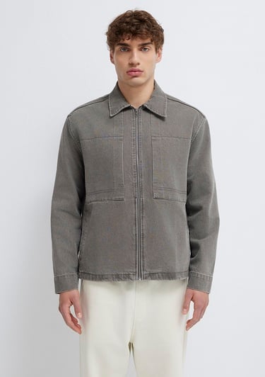  Mavi Fermuarlı Antrasit Gömlek Loose Fit / Bol Rahat Kesim 0211882-900