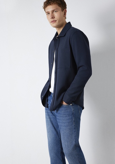  Mavi Cepli Lacivert Gömlek Regular Fit / Normal Kesim 0211874-70490