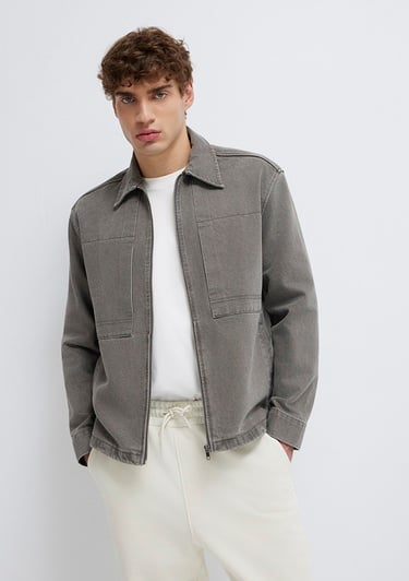  Mavi Fermuarlı Antrasit Gömlek Loose Fit / Bol Rahat Kesim 0211882-900