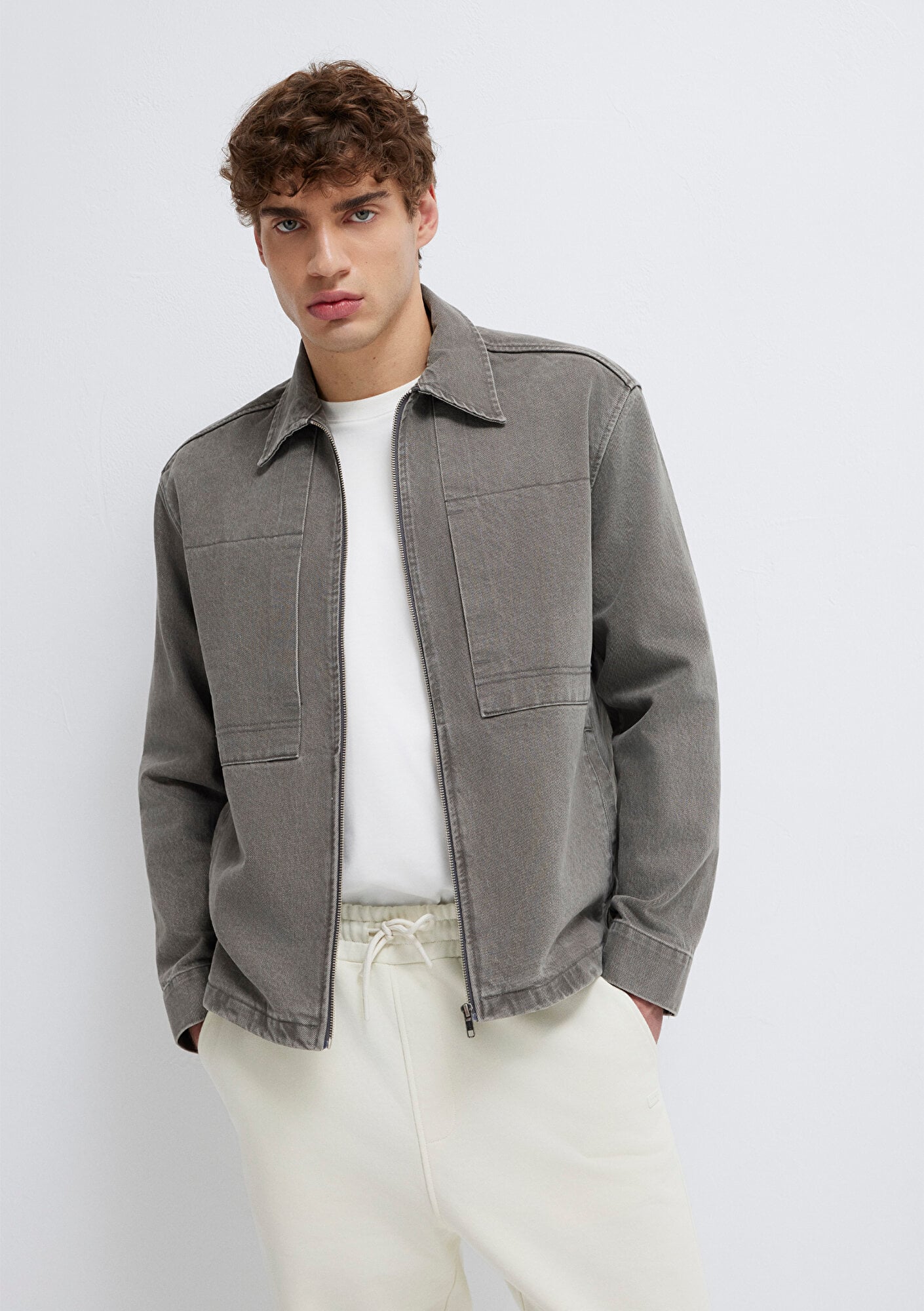  Mavi Fermuarlı Antrasit Gömlek Loose Fit / Bol Rahat Kesim 0211882-900