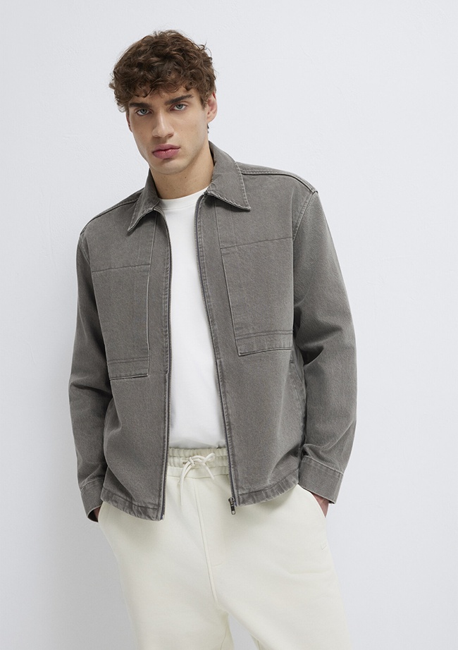  Mavi Fermuarlı Antrasit Gömlek Loose Fit / Bol Rahat Kesim 0211882-900