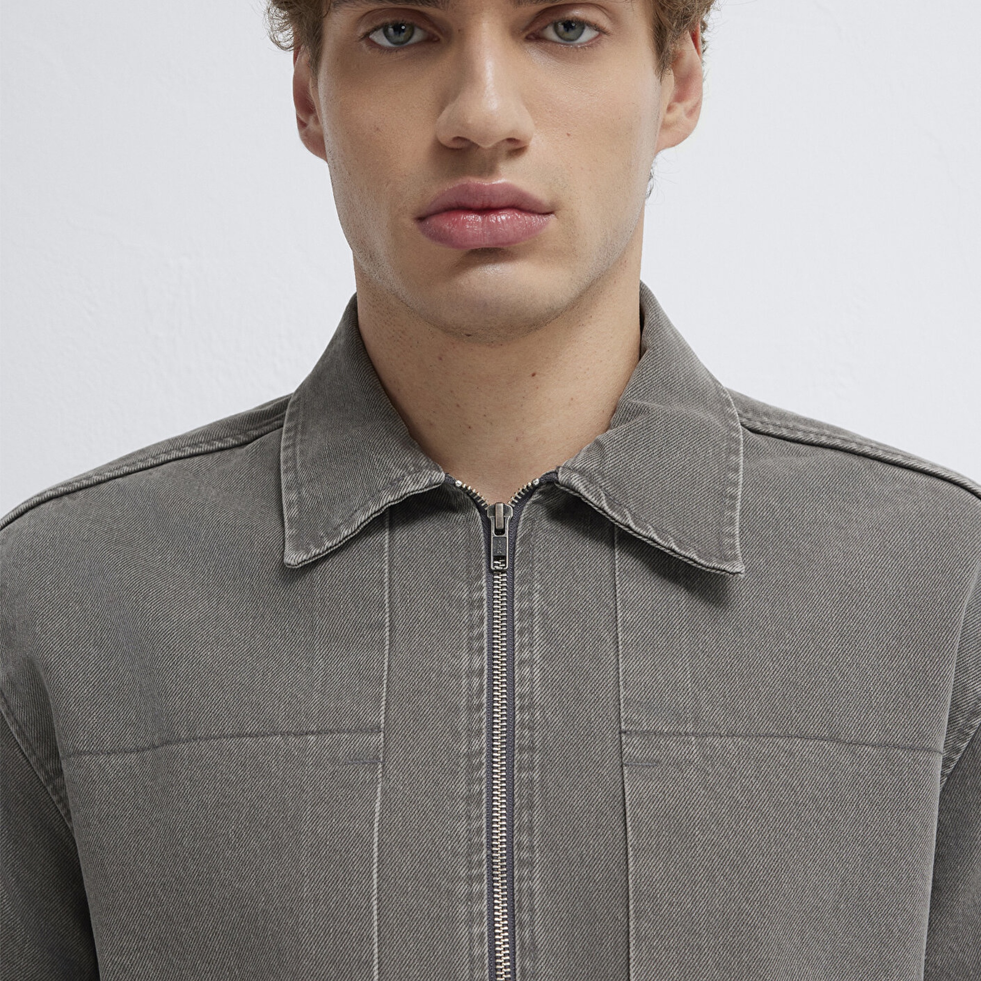 Mavi Fermuarlı Antrasit Gömlek Loose Fit / Bol Rahat Kesim 0211882-900