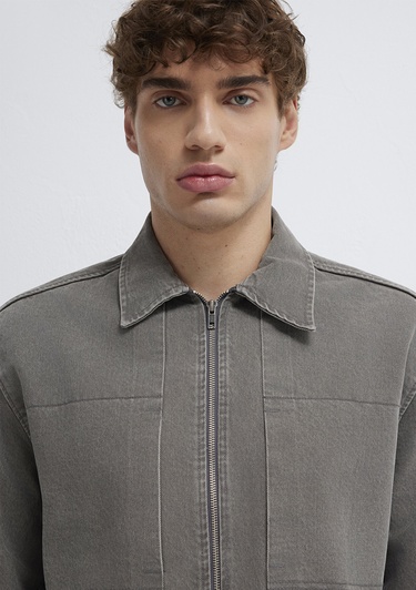  Mavi Fermuarlı Antrasit Gömlek Loose Fit / Bol Rahat Kesim 0211882-900