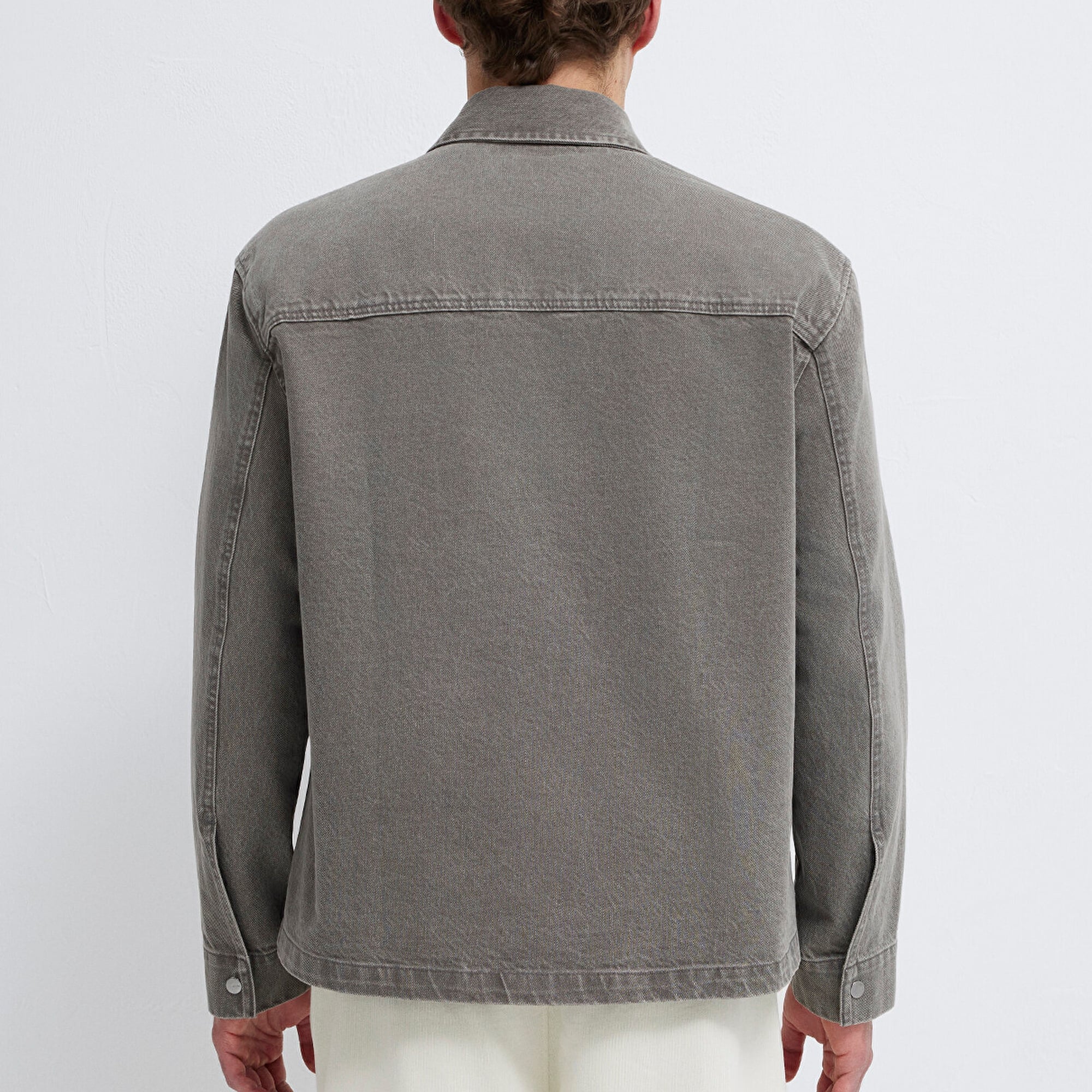 Mavi Fermuarlı Antrasit Gömlek Loose Fit / Bol Rahat Kesim 0211882-900