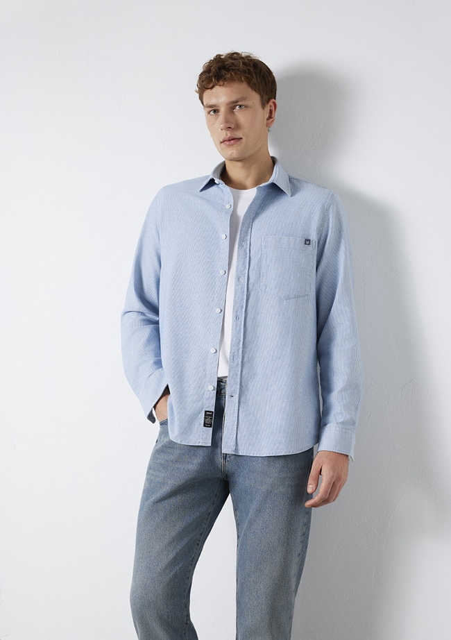  Mavi Çizgili Mavi Cepli Gömlek  0211852-91407