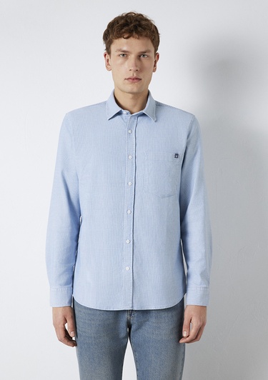  Mavi Çizgili Mavi Cepli Gömlek  0211852-91407