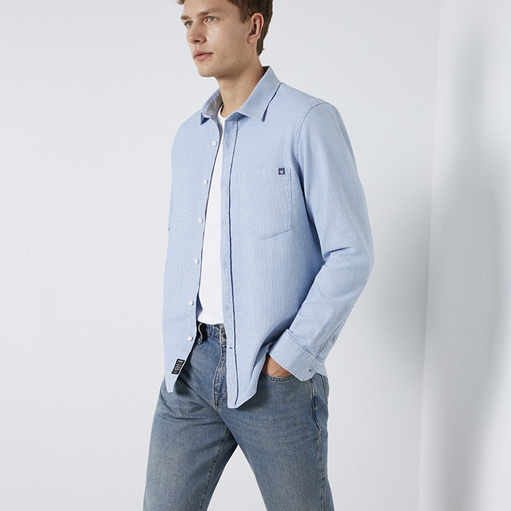 Mavi Çizgili Mavi Cepli Gömlek  0211852-91407