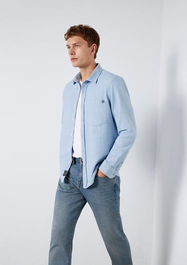  Mavi Çizgili Mavi Cepli Gömlek  0211852-91407