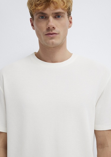  Mavi Ekru Basic Tişört Loose Fit / Bol Rahat Kesim 0613153-70056