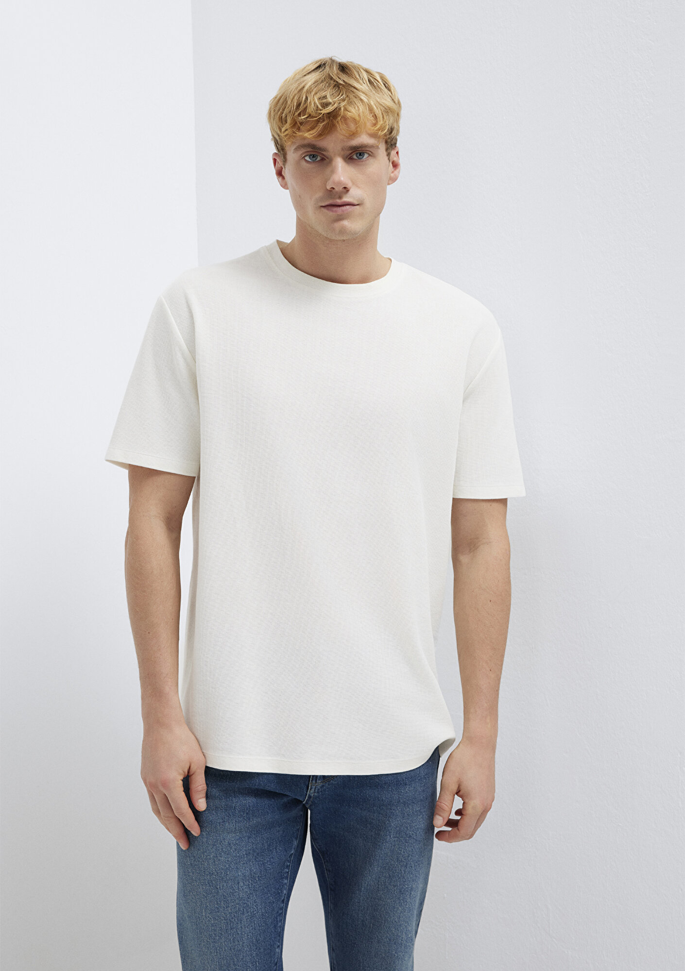 Mavi Ekru Basic Tişört Loose Fit / Bol Rahat Kesim 0613153-70056