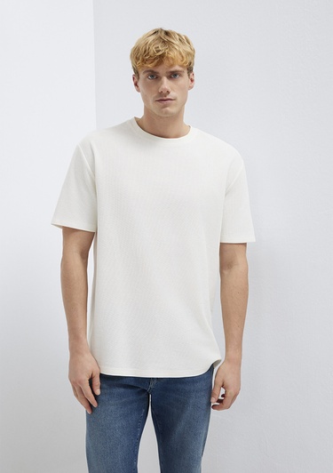  Mavi Ekru Basic Tişört Loose Fit / Bol Rahat Kesim 0613153-70056