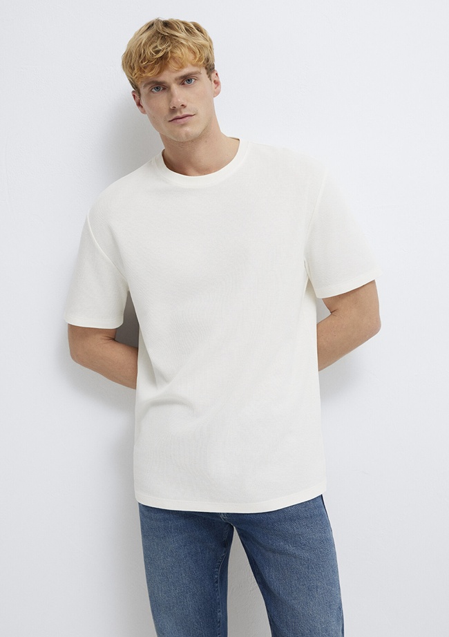  Mavi Ekru Basic Tişört Loose Fit / Bol Rahat Kesim 0613153-70056