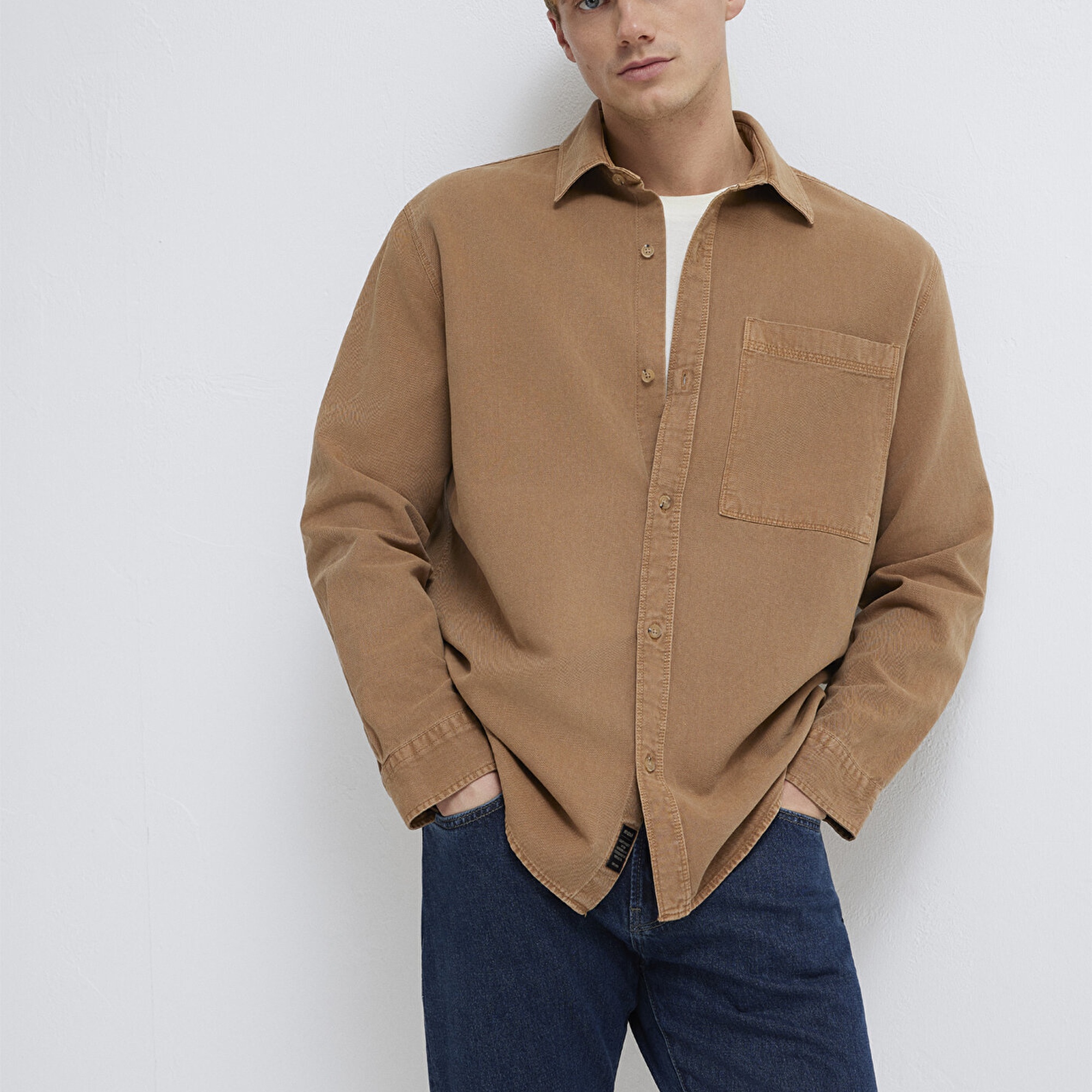 Mavi Cepli Kahverengi Gömlek  0211827-88616