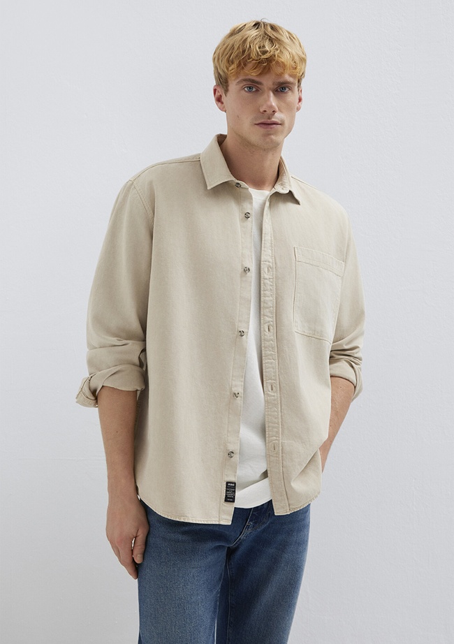  Mavi Cepli Ekru Gömlek Regular Fit / Normal Kesim 0211827-70004