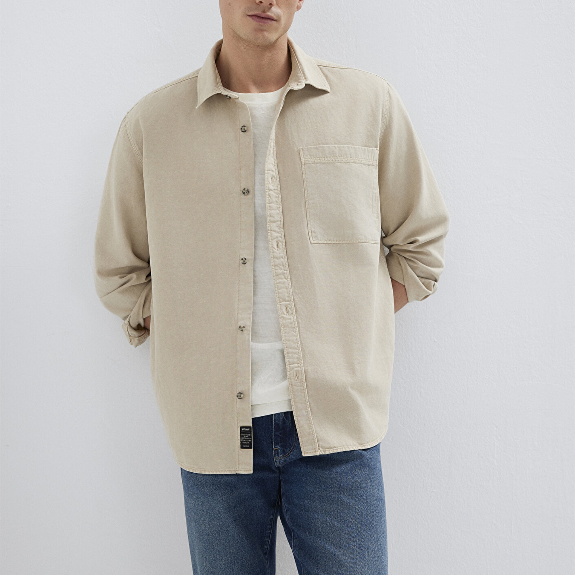 Mavi Cepli Ekru Gömlek Regular Fit / Normal Kesim 0211827-70004