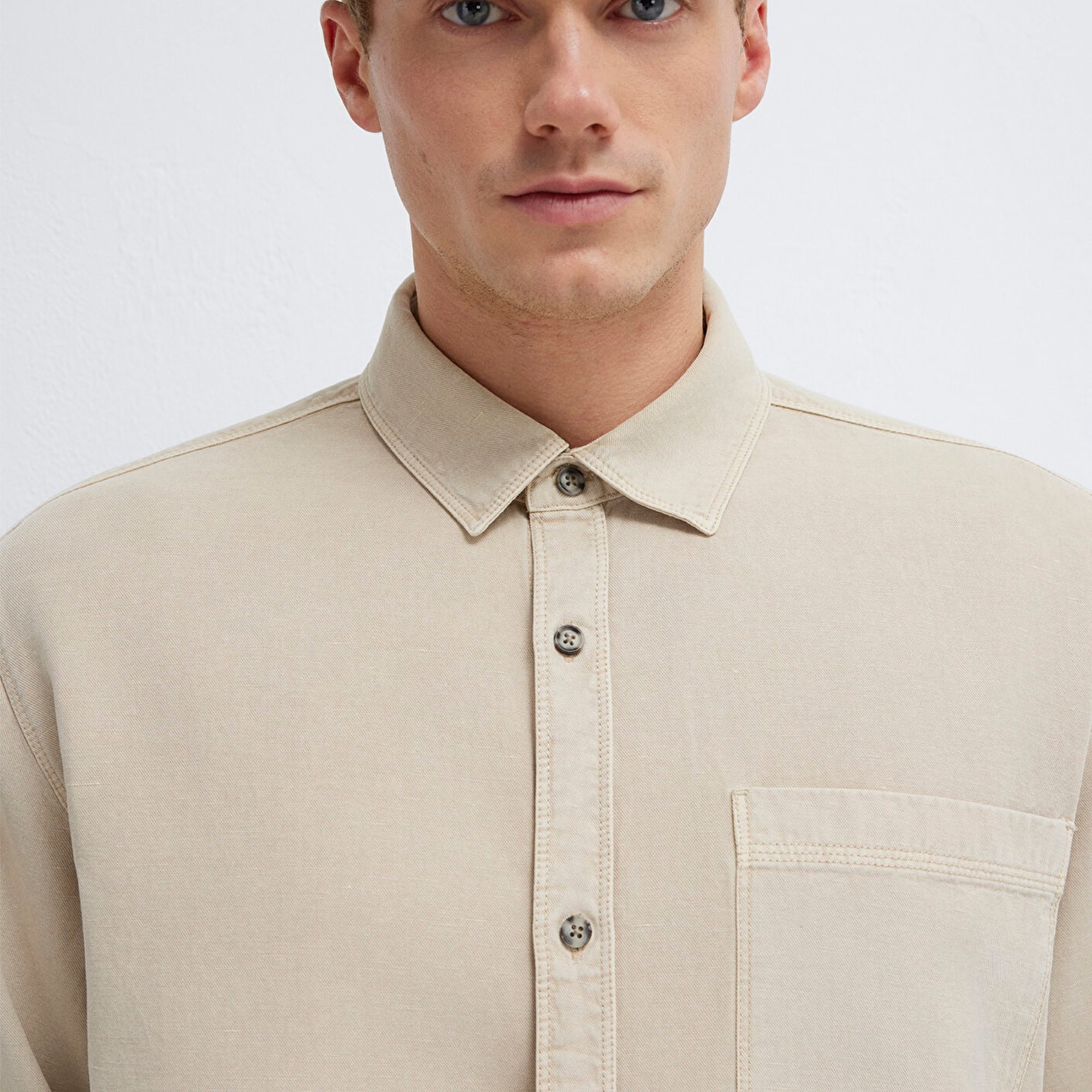 Mavi Cepli Ekru Gömlek Regular Fit / Normal Kesim 0211827-70004