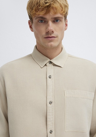  Mavi Cepli Ekru Gömlek Regular Fit / Normal Kesim 0211827-70004