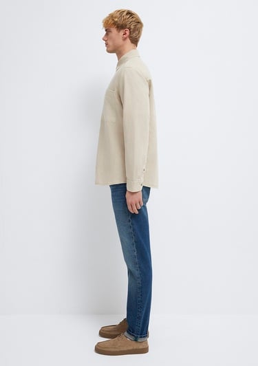  Mavi Cepli Ekru Gömlek Regular Fit / Normal Kesim 0211827-70004