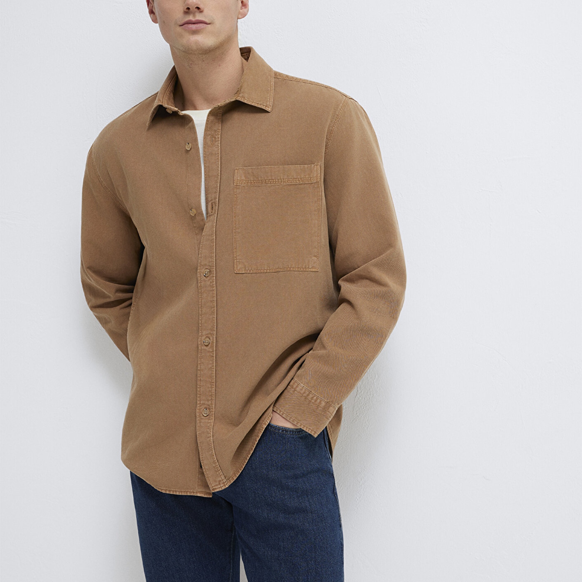 Mavi Cepli Kahverengi Gömlek  0211827-88616