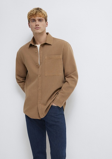  Mavi Cepli Kahverengi Gömlek  0211827-88616