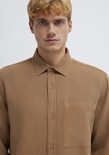  Mavi Cepli Kahverengi Gömlek  0211827-88616