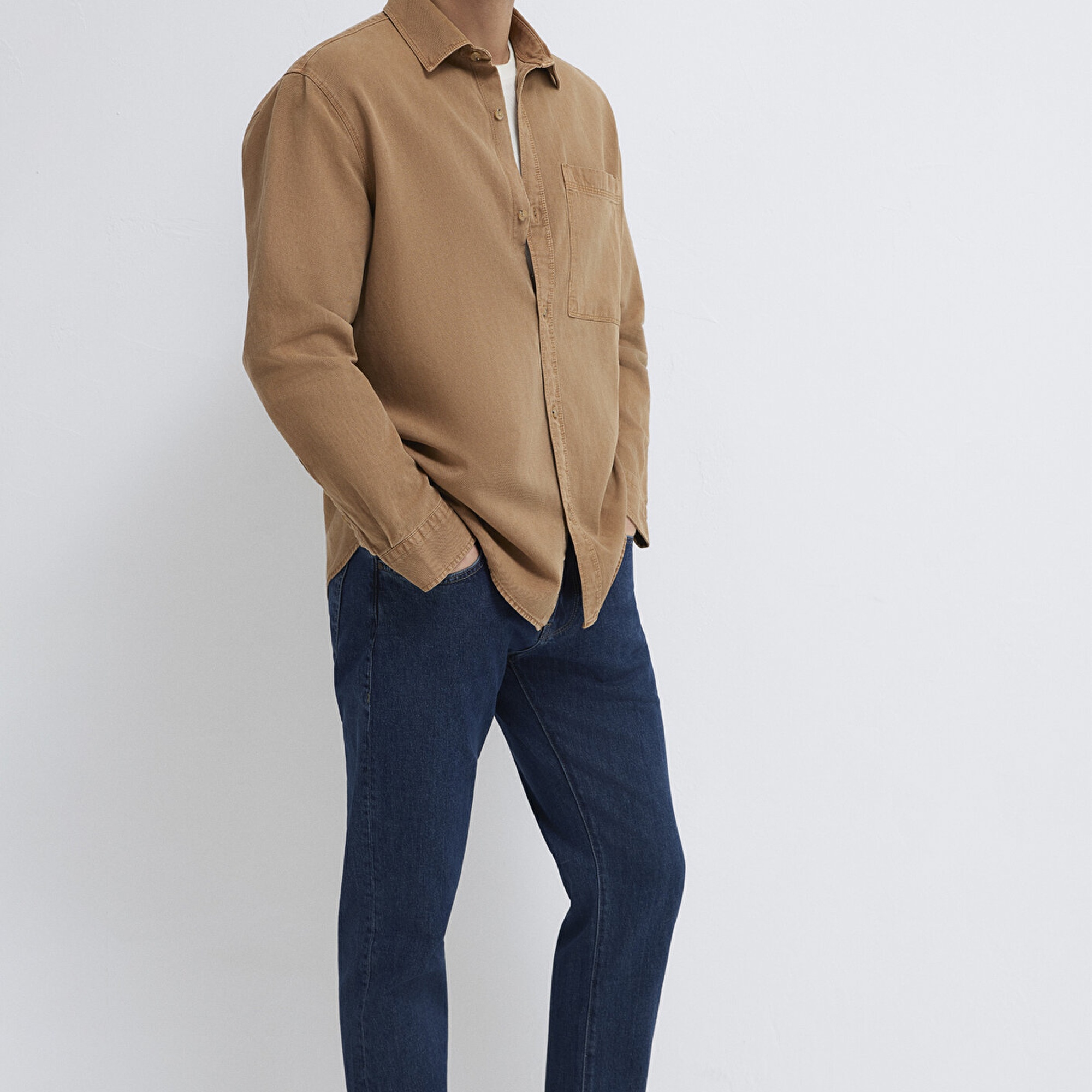 Mavi Cepli Kahverengi Gömlek  0211827-88616