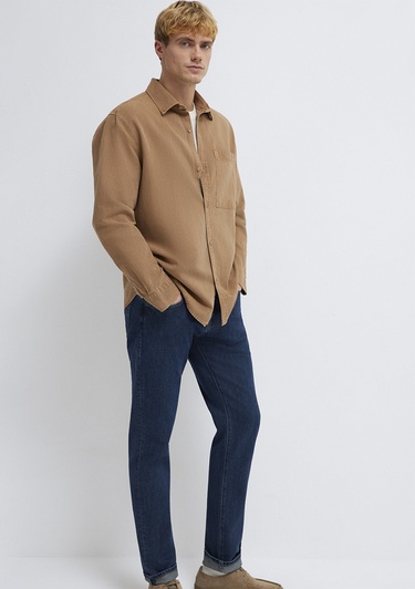  Mavi Cepli Kahverengi Gömlek  0211827-88616