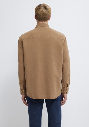  Mavi Cepli Kahverengi Gömlek  0211827-88616