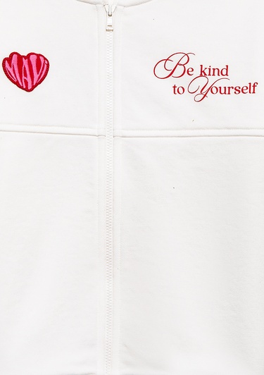  Mavi Kalp Baskılı Ekru Bomber Ceket 7S10174-70057