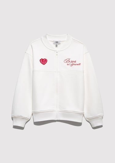  Mavi Kalp Baskılı Ekru Bomber Ceket 7S10174-70057