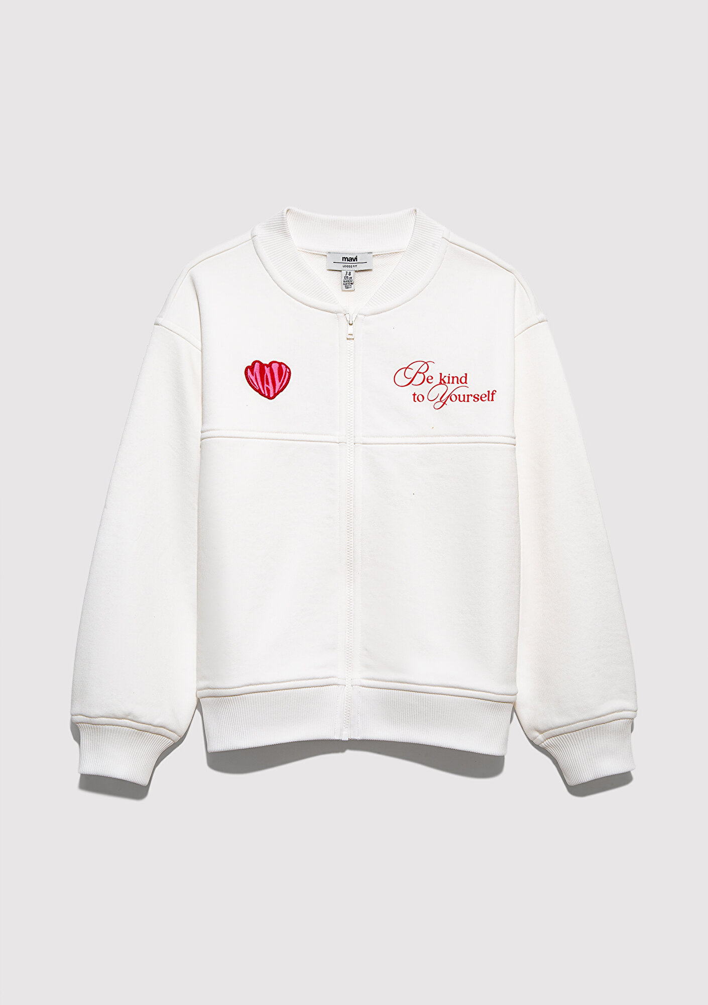  Mavi Kalp Baskılı Ekru Bomber Ceket 7S10174-70057