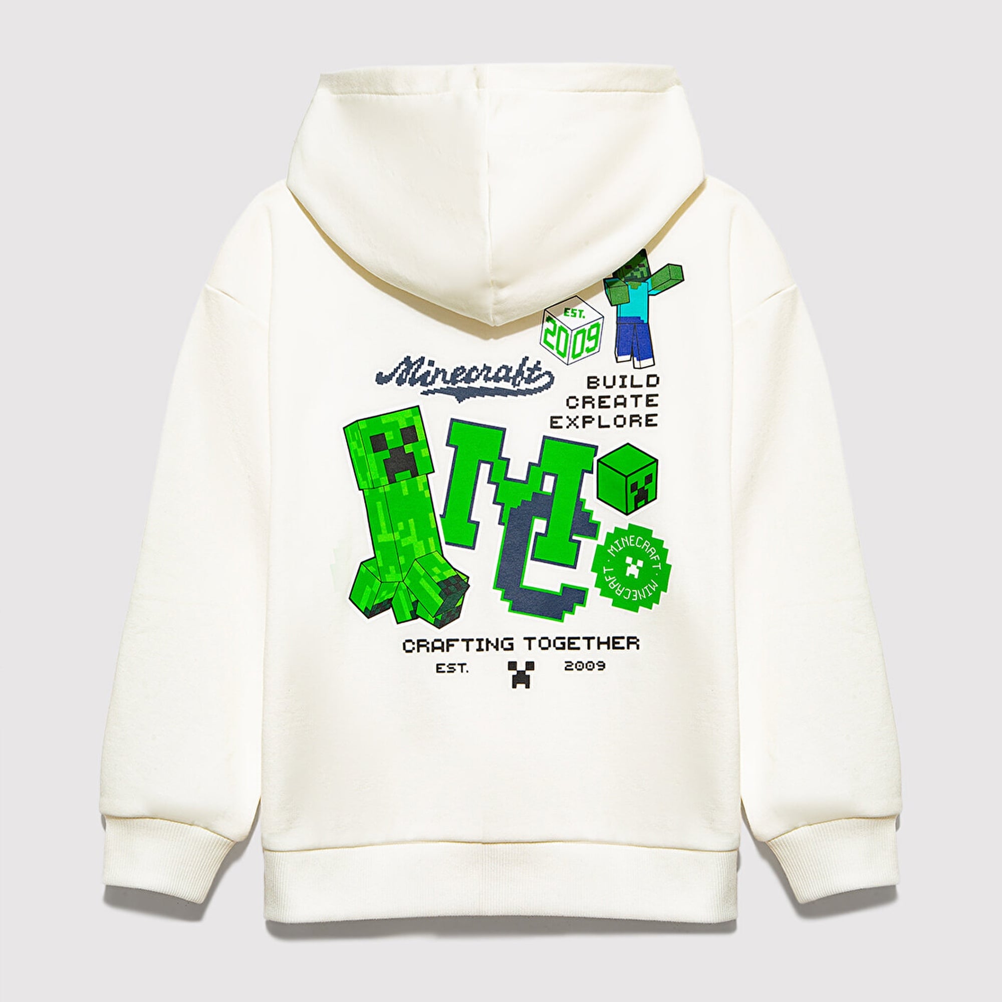 Mavi Minecraft Baskılı Kapüşonlu Ekru Sweatshirt. 6S10176-70057