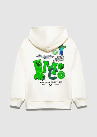 Mavi Minecraft Baskılı Kapüşonlu Ekru Sweatshirt. 6S10176-70057
