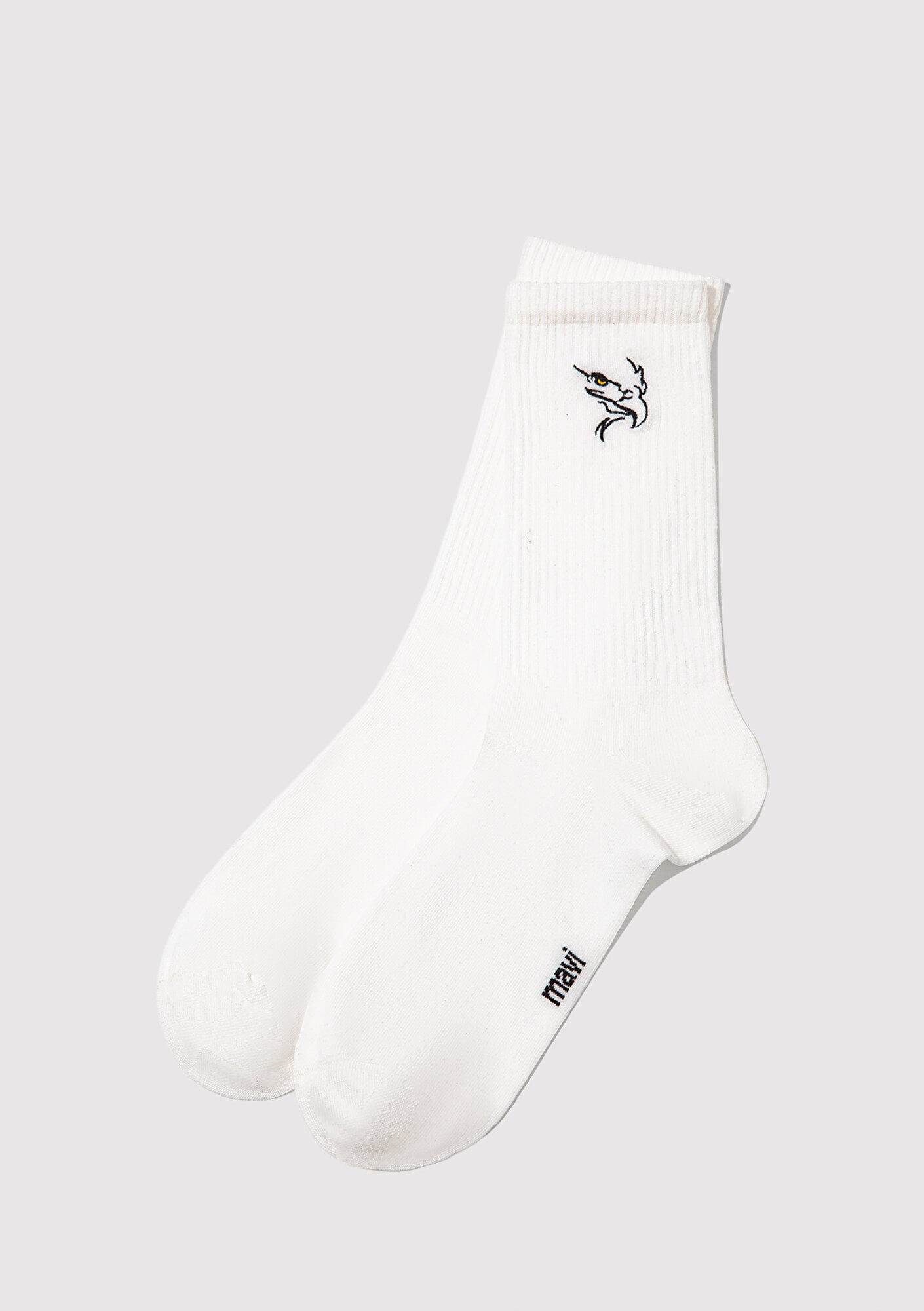 Mavi Kuş Nakışlı Beyaz Soket Çorap 0912186-620