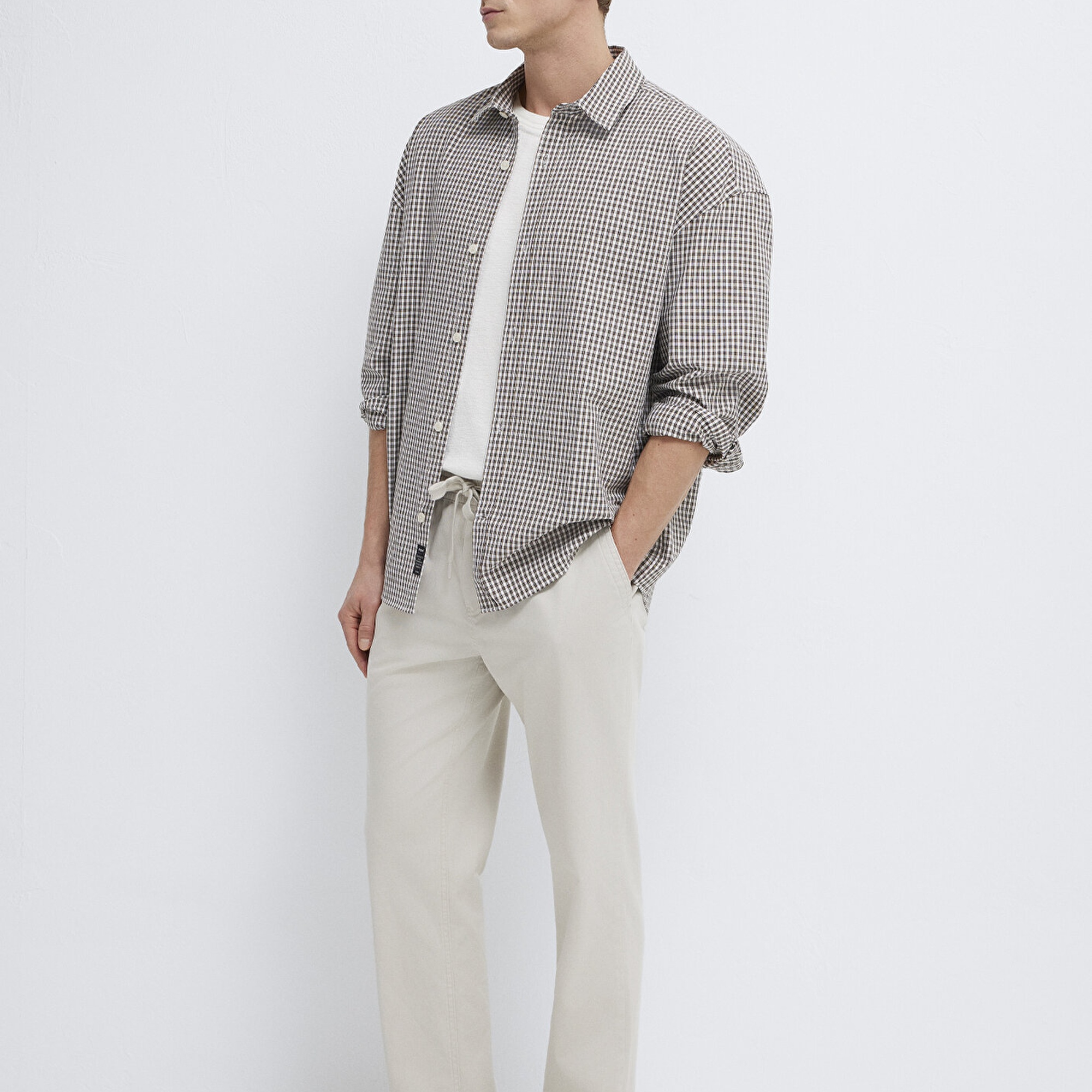 Mavi Kahverengi Ekose Gömlek Oversize / Geniş Kesim 0211870-91413