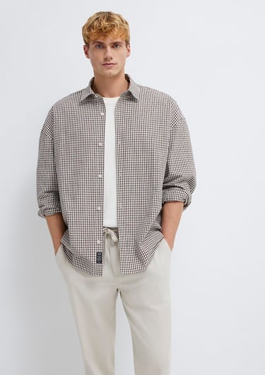  Mavi Kahverengi Ekose Gömlek Oversize / Geniş Kesim 0211870-91413