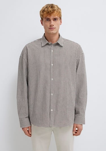  Mavi Kahverengi Ekose Gömlek Oversize / Geniş Kesim 0211870-91413