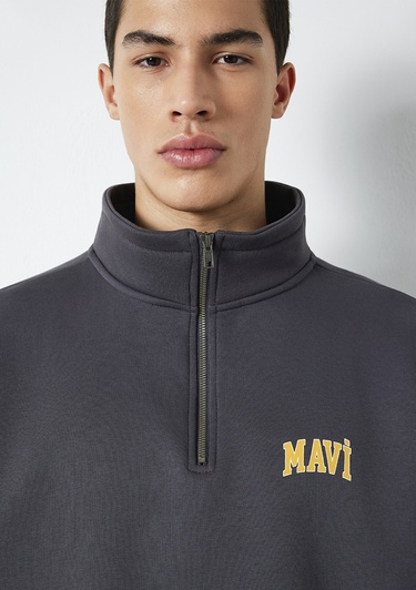  Mavi Mavi Logo Baskılı Yarı Fermuarlı Antrasit Sweatshirt 0S10208-70101