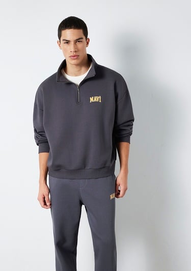  Mavi Mavi Logo Baskılı Yarı Fermuarlı Antrasit Sweatshirt 0S10208-70101