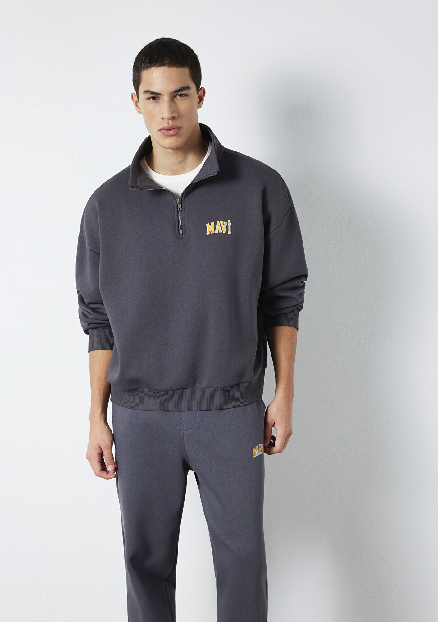  Mavi Mavi Logo Baskılı Yarı Fermuarlı Antrasit Sweatshirt 0S10208-70101