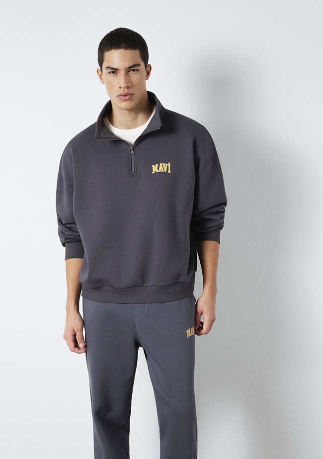  Mavi Mavi Logo Baskılı Yarı Fermuarlı Antrasit Sweatshirt 0S10208-70101