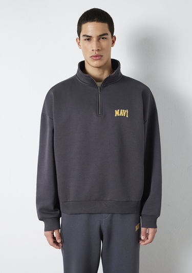  Mavi Mavi Logo Baskılı Yarı Fermuarlı Antrasit Sweatshirt 0S10208-70101