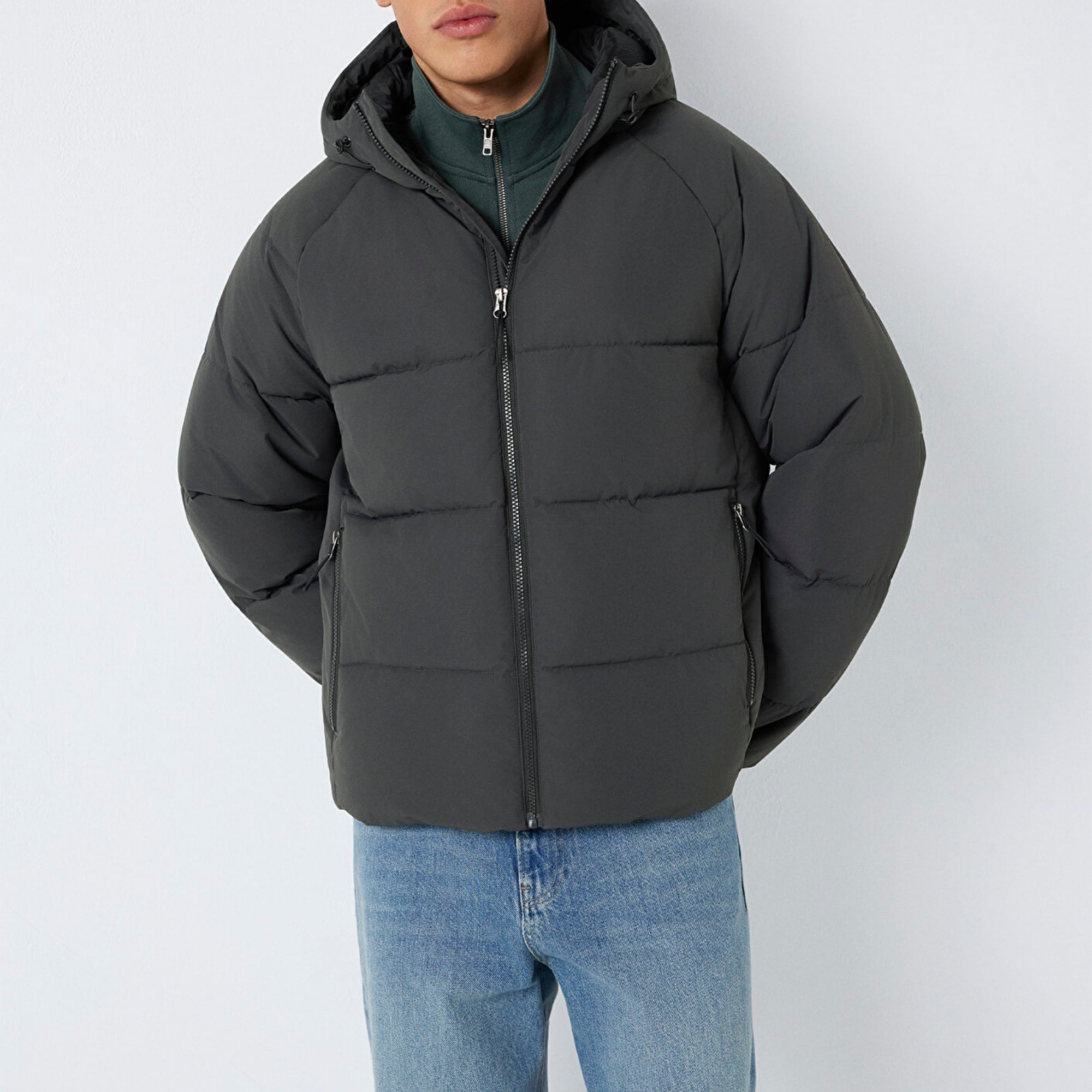 Mavi Kapüşonlu Antrasit Ceket Loose Fit / Bol Rahat Kesim 0110756-89939