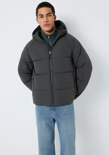  Mavi Kapüşonlu Antrasit Ceket Loose Fit / Bol Rahat Kesim 0110756-89939