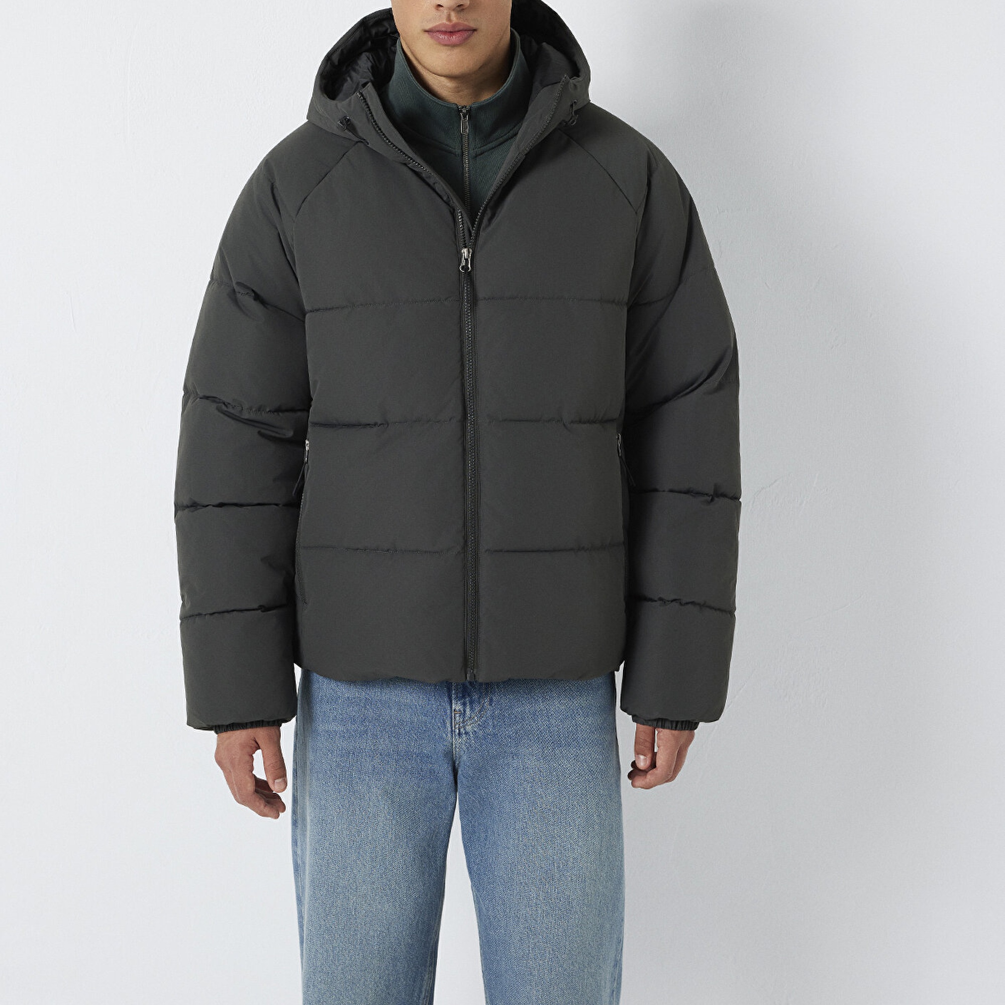 Mavi Kapüşonlu Antrasit Ceket Loose Fit / Bol Rahat Kesim 0110756-89939