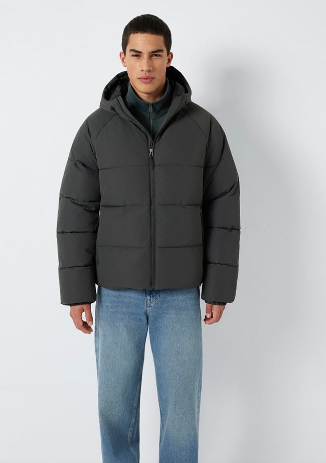  Mavi Kapüşonlu Antrasit Ceket Loose Fit / Bol Rahat Kesim 0110756-89939