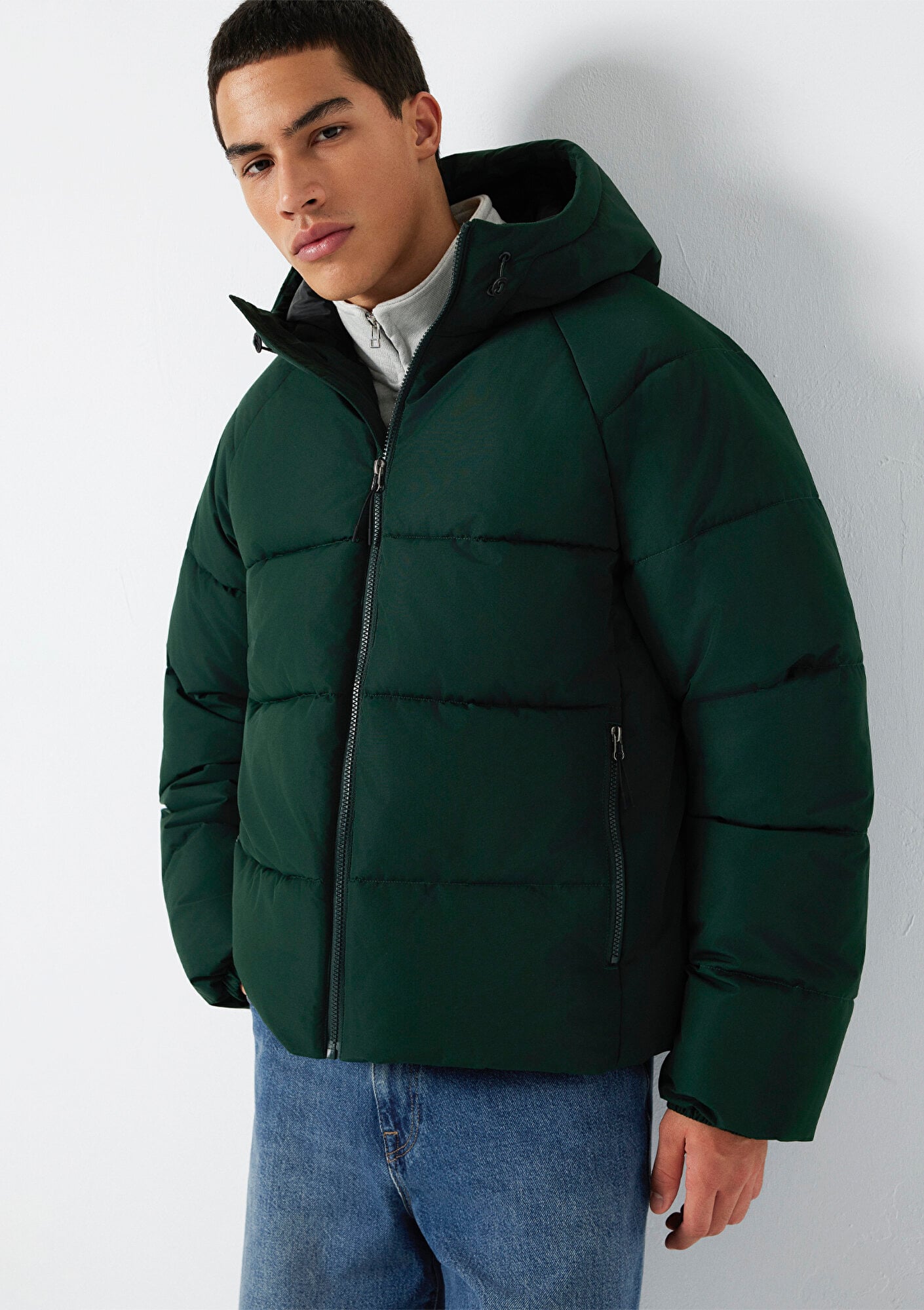  Mavi Kapüşonlu Yeşil Ceket Loose Fit / Bol Rahat Kesim 0110756-85370