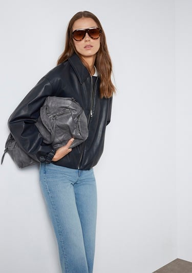  Mavi Lacivert Suni Deri Ceket Oversize / Geniş Kesim 1110614-90372