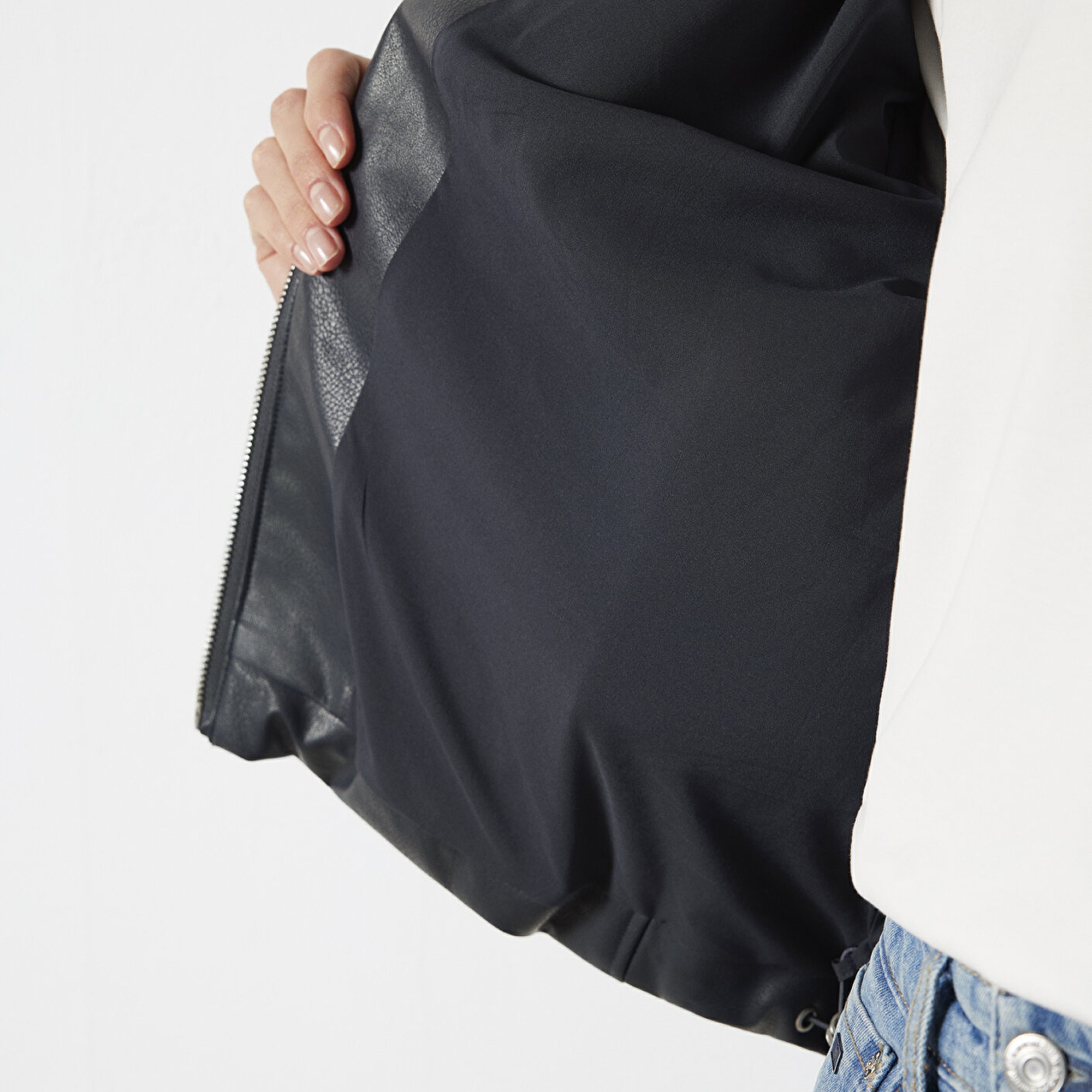 Mavi Lacivert Suni Deri Ceket Oversize / Geniş Kesim 1110614-90372